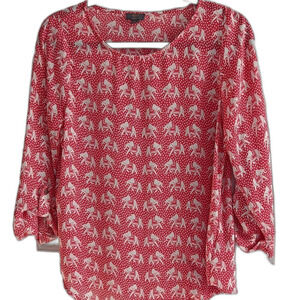 41 Hawthorn Ellie Blouse Small Pink Elephant Print 3/4 Sleeve Lightweight Top